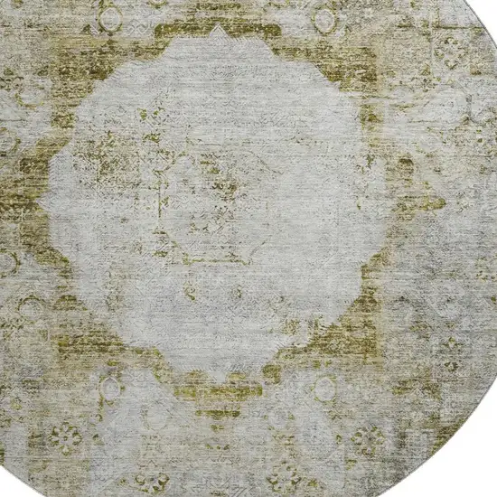8' Taupe Brown And Gray Oriental Washable Round Rug With UV Protection Photo 2