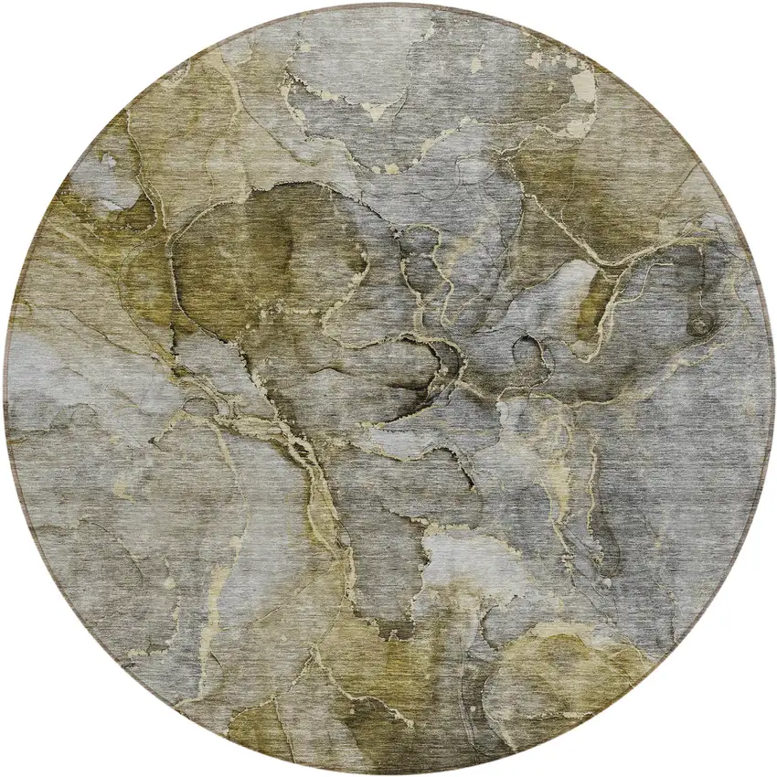 8' Taupe Brown And Gray Round Abstract Washable Indoor Outdoor Area Rug Photo 2
