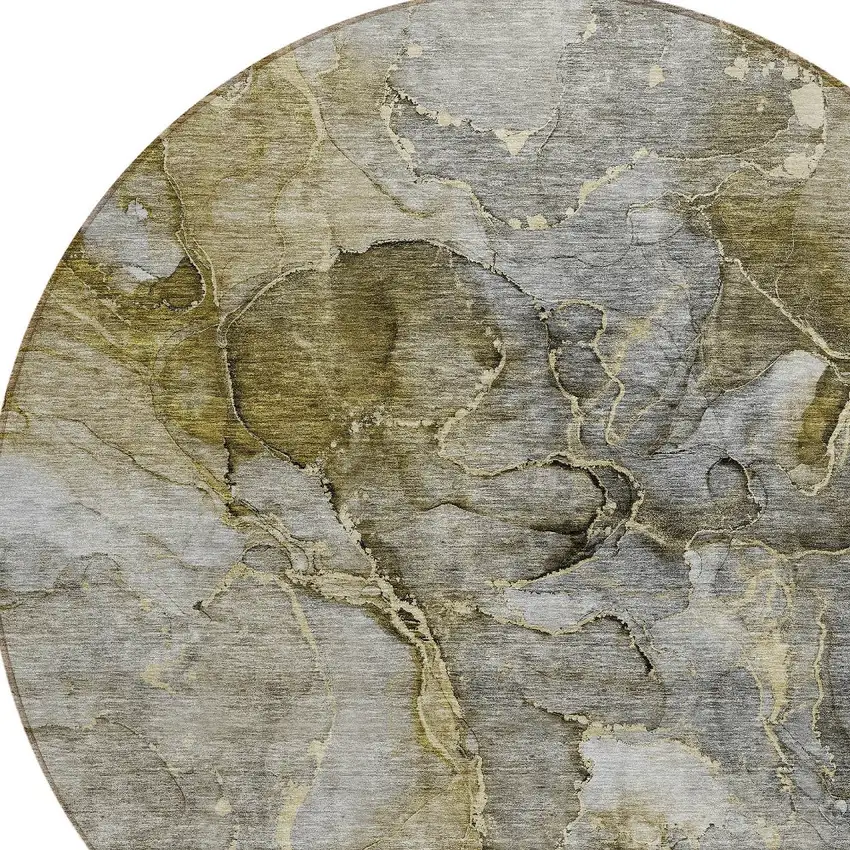8' Taupe Brown And Gray Round Abstract Washable Indoor Outdoor Area Rug Photo 6