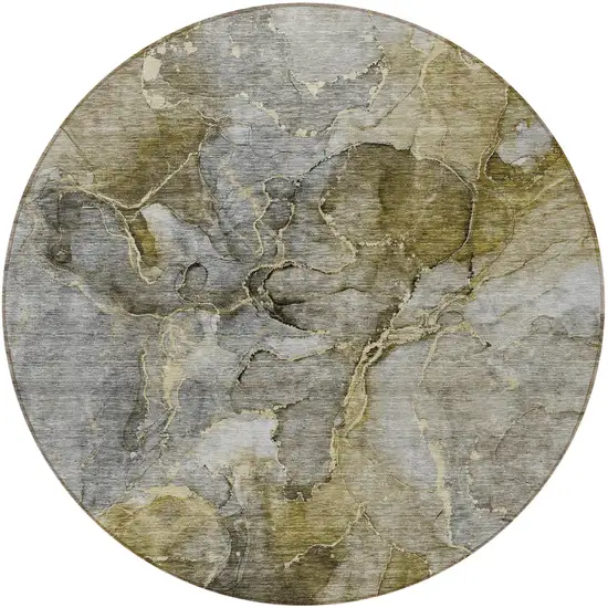 8' Taupe Brown And Gray Round Abstract Washable Indoor Outdoor Area Rug Photo 4