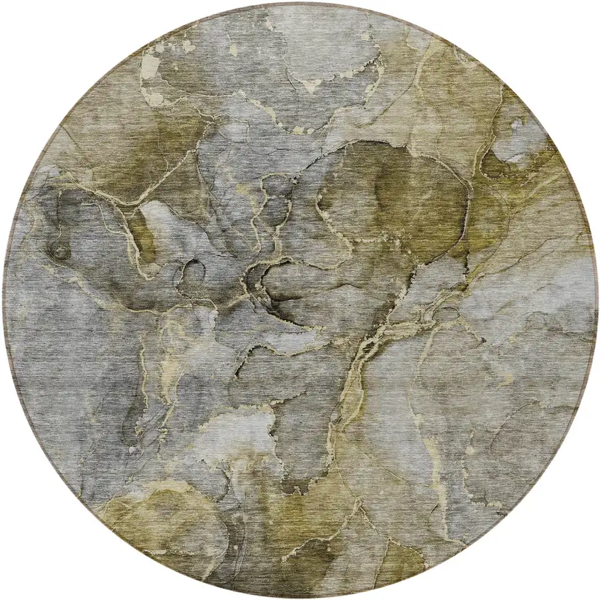 8' Taupe Brown And Gray Round Abstract Washable Indoor Outdoor Area Rug Photo 4