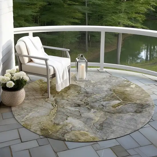 8' Taupe Brown And Gray Round Abstract Washable Indoor Outdoor Area Rug Photo 7