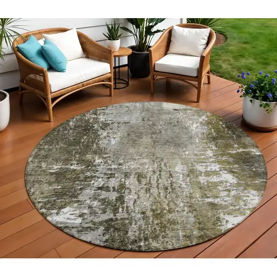 8' Taupe Brown And Gray Round Abstract Washable Indoor Outdoor Area Rug Photo 1
