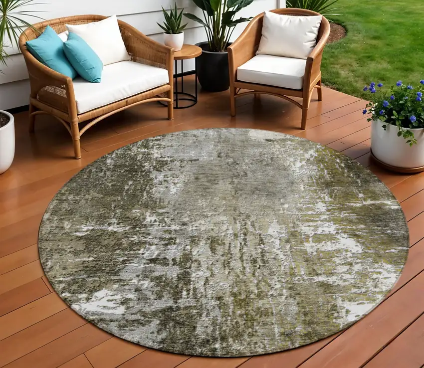 8' Taupe Brown And Gray Round Abstract Washable Indoor Outdoor Area Rug Photo 1