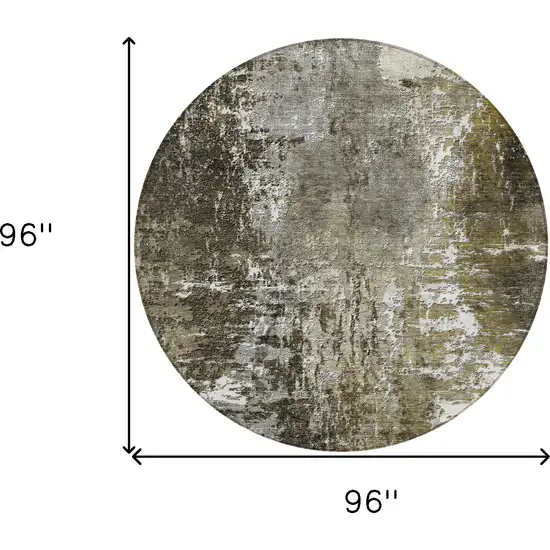8' Taupe Brown And Gray Round Abstract Washable Indoor Outdoor Area Rug Photo 8