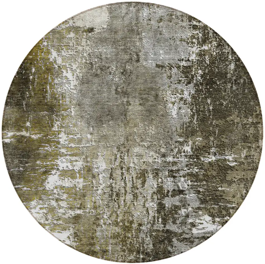 8' Taupe Brown And Gray Round Abstract Washable Indoor Outdoor Area Rug Photo 5