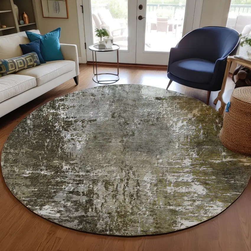 8' Taupe Brown And Gray Round Abstract Washable Indoor Outdoor Area Rug Photo 7