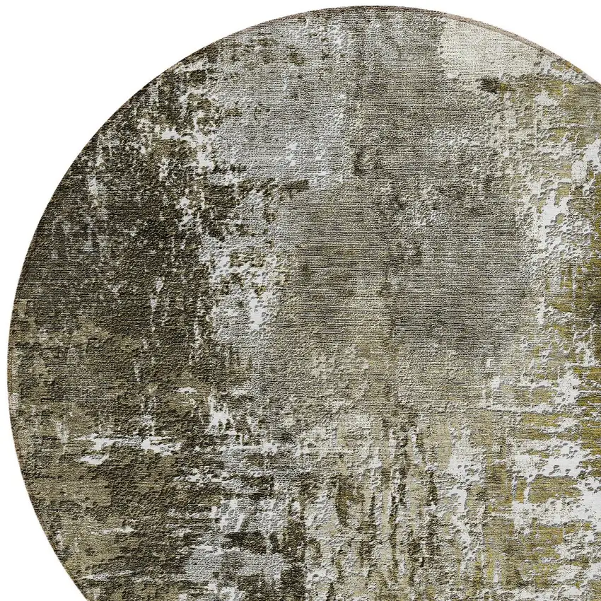 8' Taupe Brown And Gray Round Abstract Washable Indoor Outdoor Area Rug Photo 4