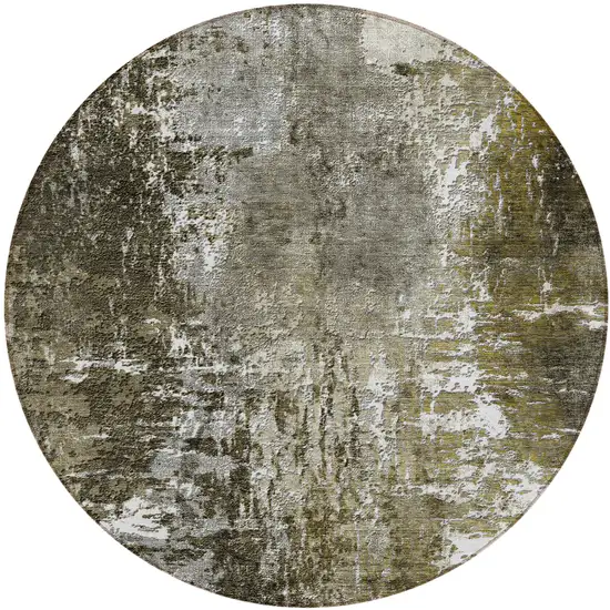 8' Taupe Brown And Gray Round Abstract Washable Indoor Outdoor Area Rug Photo 1