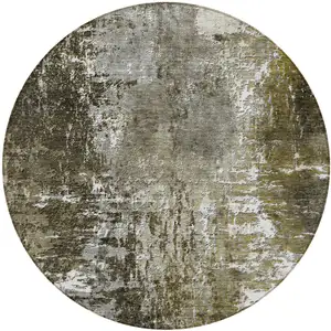 Photo of 8' Taupe Brown And Gray Round Abstract Washable Indoor Outdoor Area Rug