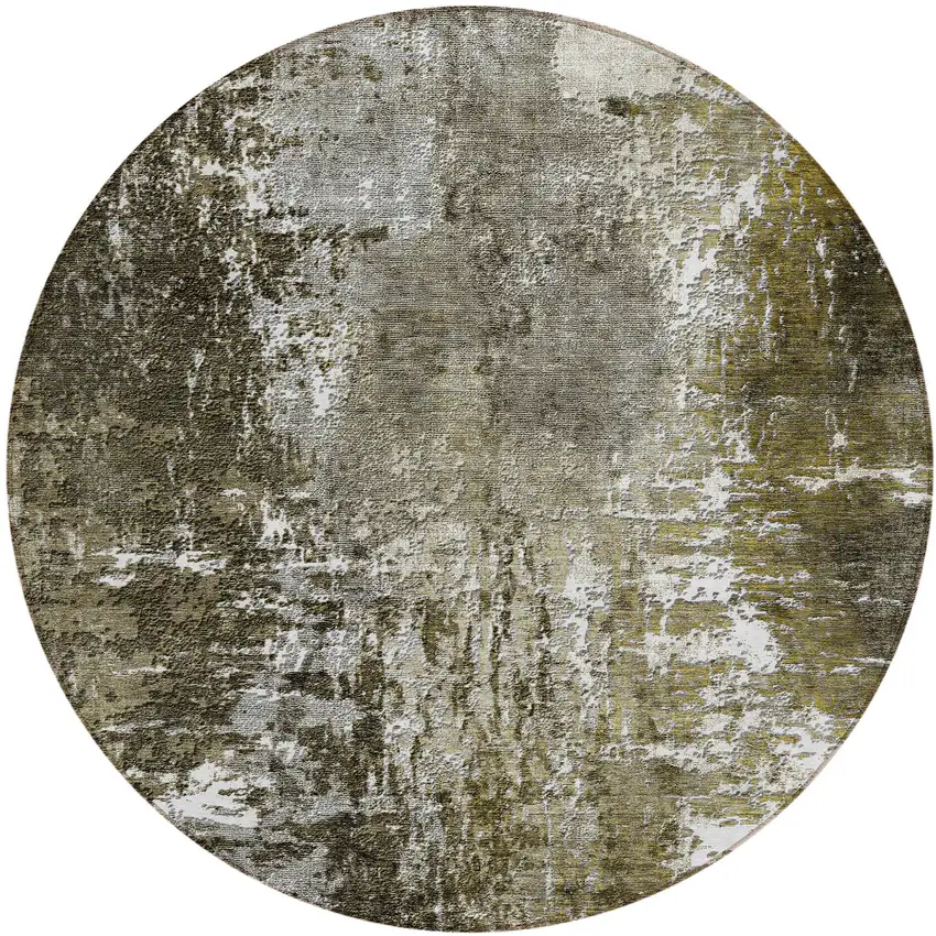 8' Taupe Brown And Gray Round Abstract Washable Indoor Outdoor Area Rug Photo 1