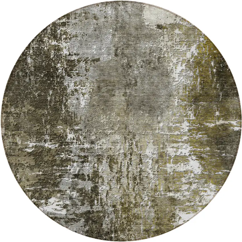 8' Taupe Brown And Gray Round Abstract Washable Indoor Outdoor Area Rug Photo 1