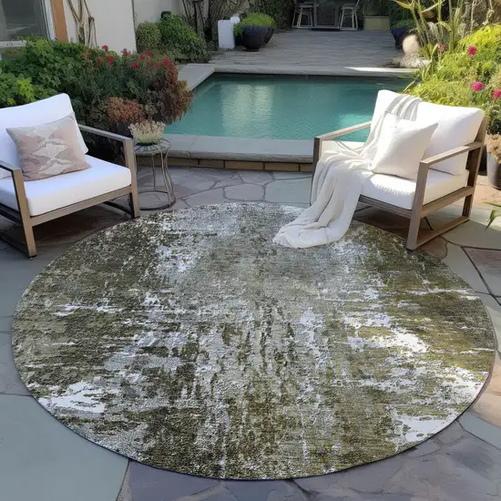 8' Taupe Brown And Gray Round Abstract Washable Indoor Outdoor Area Rug Photo 6