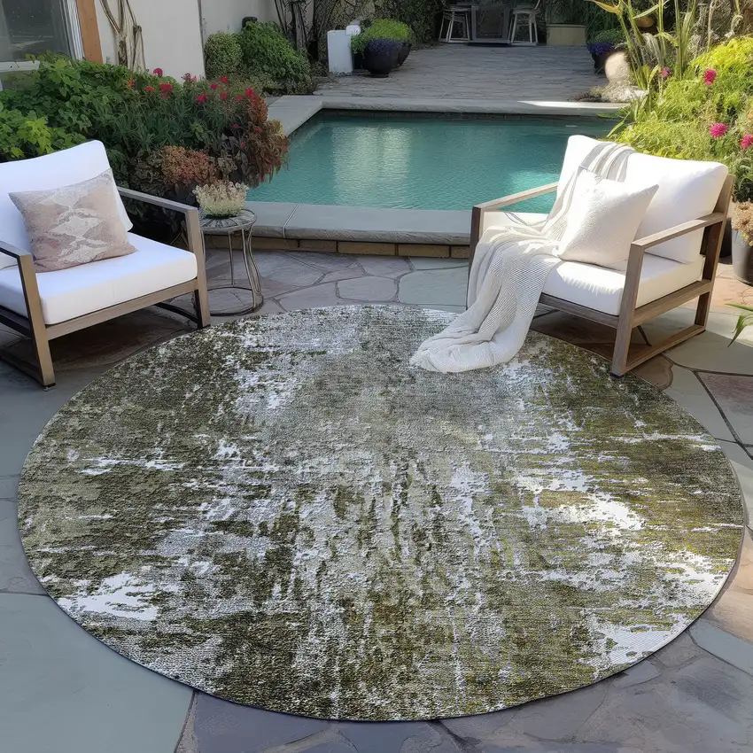 8' Taupe Brown And Gray Round Abstract Washable Indoor Outdoor Area Rug Photo 6