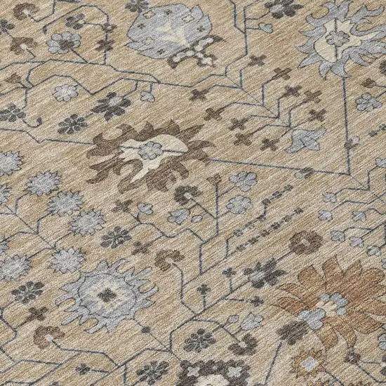 8' Taupe Brown And Gray Round Oriental Washable Indoor Outdoor Area Rug Photo 8