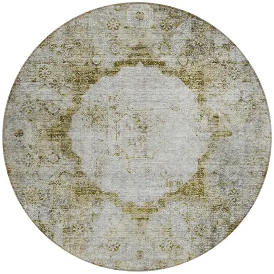 8' Taupe Brown And Gray Round Oriental Washable Indoor Outdoor Area Rug Photo 5