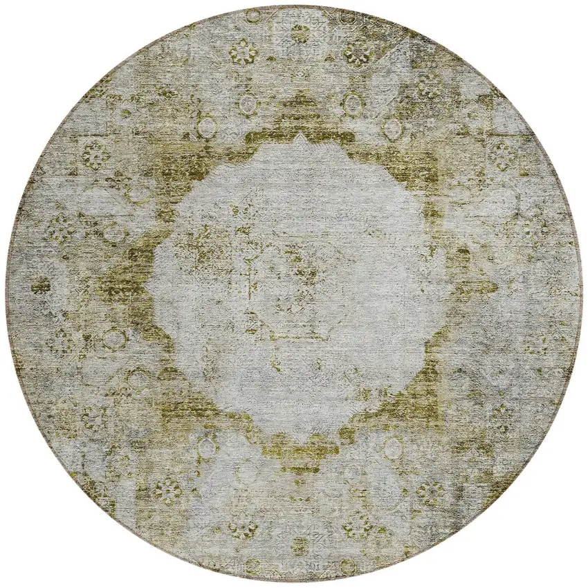8' Taupe Brown And Gray Round Oriental Washable Indoor Outdoor Area Rug Photo 5