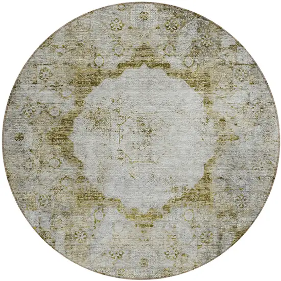 8' Taupe Brown And Gray Round Oriental Washable Indoor Outdoor Area Rug Photo 2