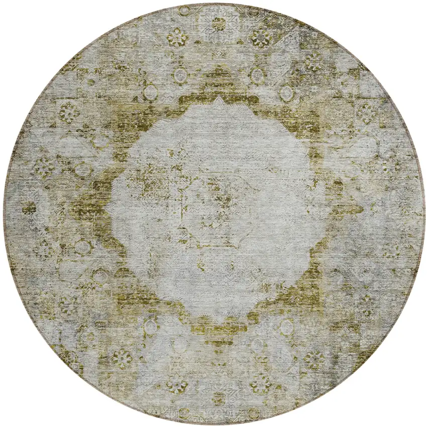 8' Taupe Brown And Gray Round Oriental Washable Indoor Outdoor Area Rug Photo 2