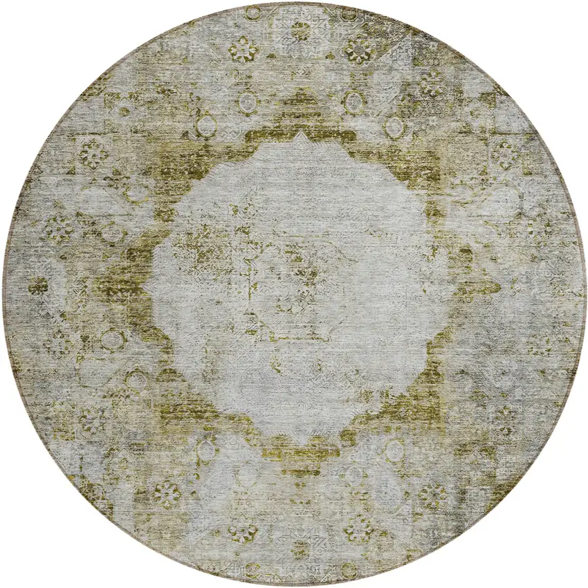 8' Taupe Brown And Gray Round Oriental Washable Indoor Outdoor Area Rug Photo 2