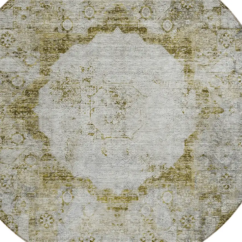 8' Taupe Brown And Gray Round Oriental Washable Indoor Outdoor Area Rug Photo 4