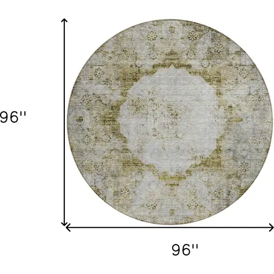 8' Taupe Brown And Gray Round Oriental Washable Indoor Outdoor Area Rug Photo 3