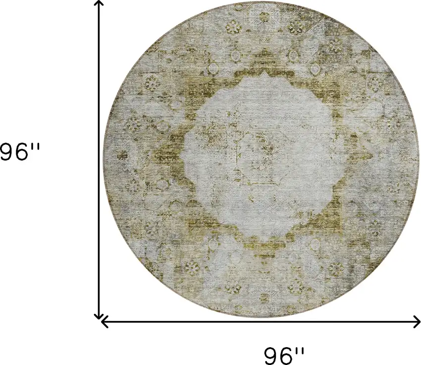 8' Taupe Brown And Gray Round Oriental Washable Indoor Outdoor Area Rug Photo 3