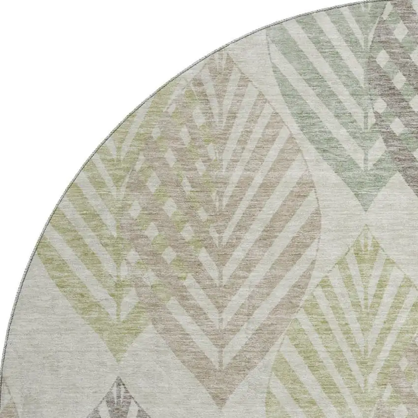8' Taupe Brown And Green Floral Washable Round Rug With UV Protection Photo 3