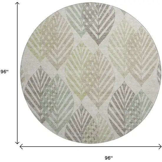 8' Taupe Brown And Green Floral Washable Round Rug With UV Protection Photo 3