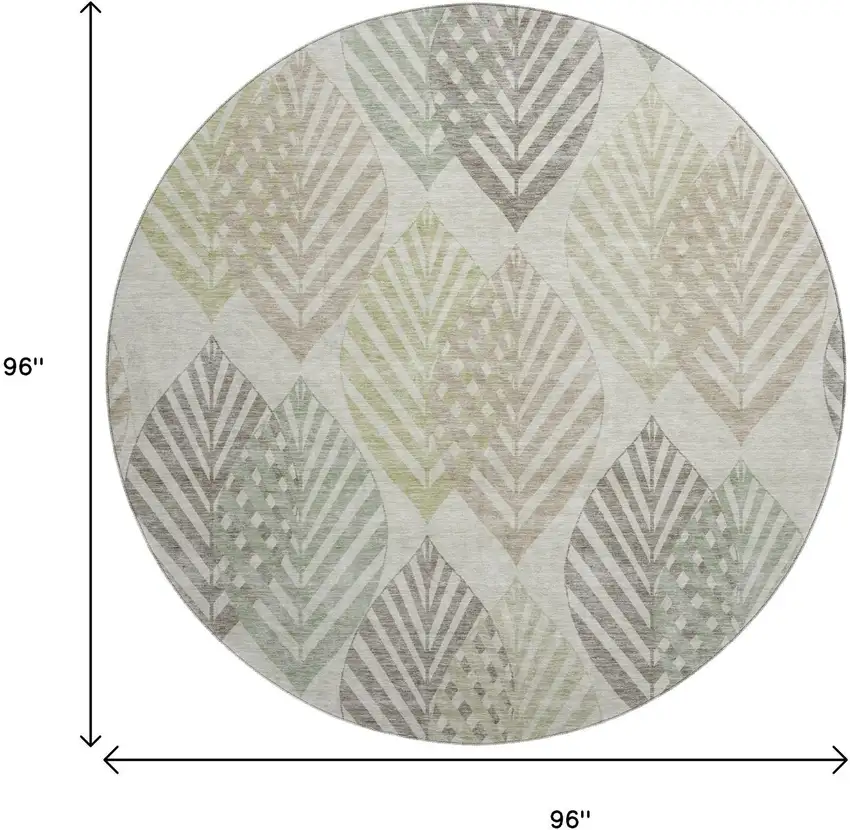 8' Taupe Brown And Green Floral Washable Round Rug With UV Protection Photo 3