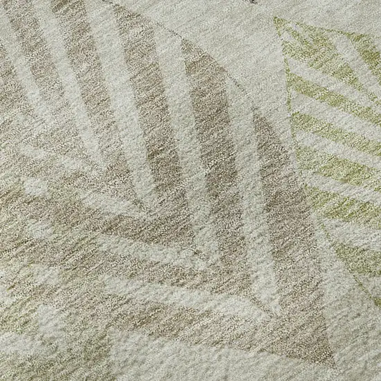 8' Taupe Brown And Green Floral Washable Round Rug With UV Protection Photo 9