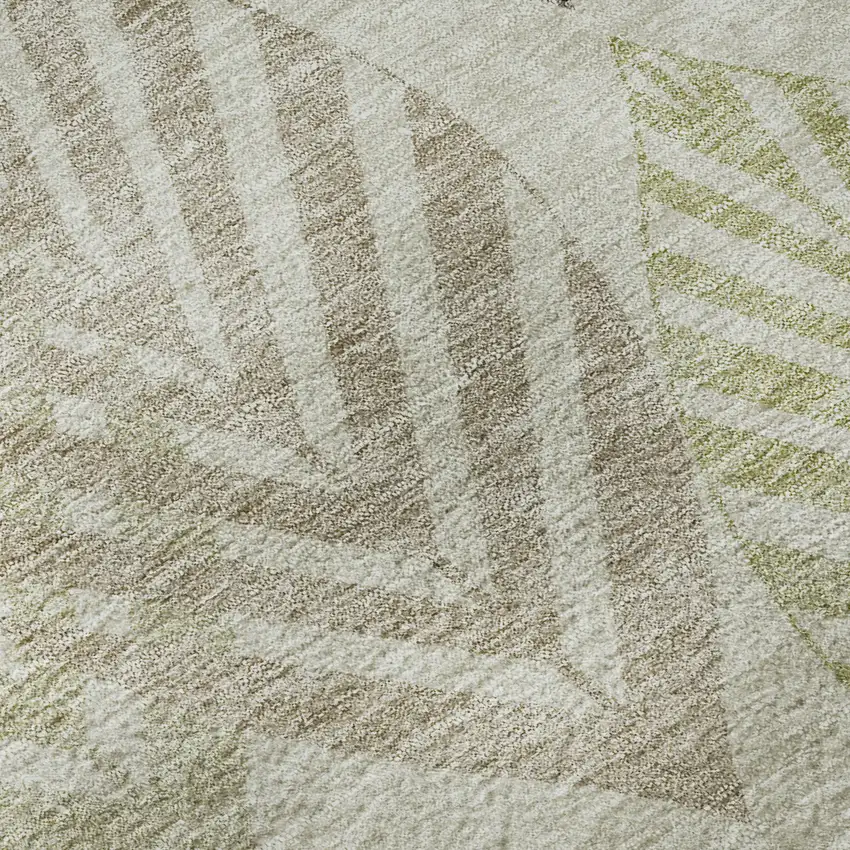 8' Taupe Brown And Green Floral Washable Round Rug With UV Protection Photo 9