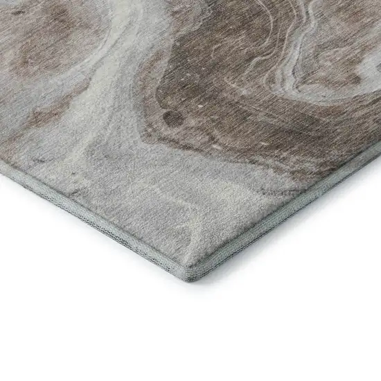 8' Taupe Brown And Ivory Abstract Washable Round Rug With UV Protection Photo 6