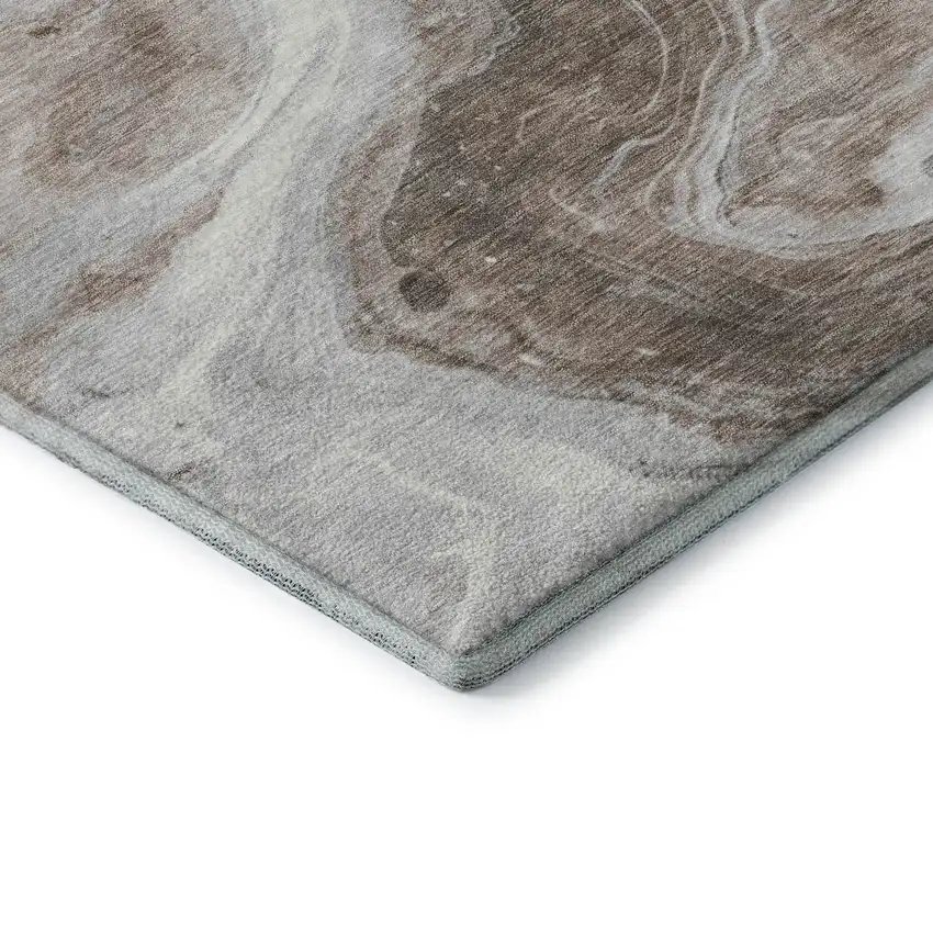 8' Taupe Brown And Ivory Abstract Washable Round Rug With UV Protection Photo 6