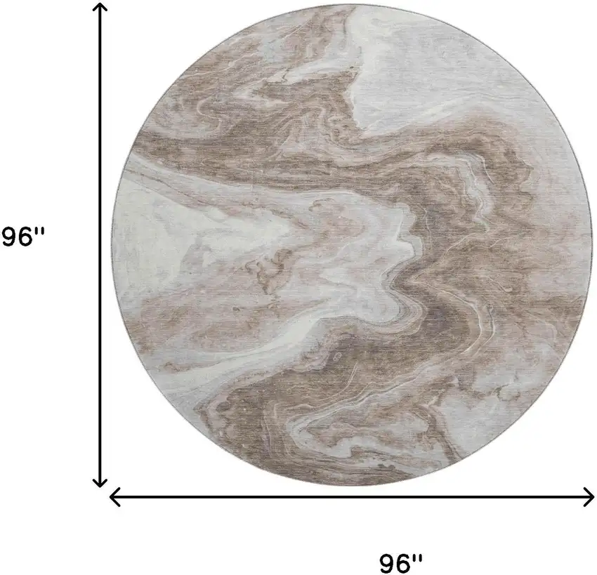 8' Taupe Brown And Ivory Abstract Washable Round Rug With UV Protection Photo 9