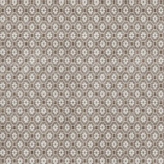 8' Taupe Brown And Ivory Geometric Washable Area Rug With UV Protection Photo 2