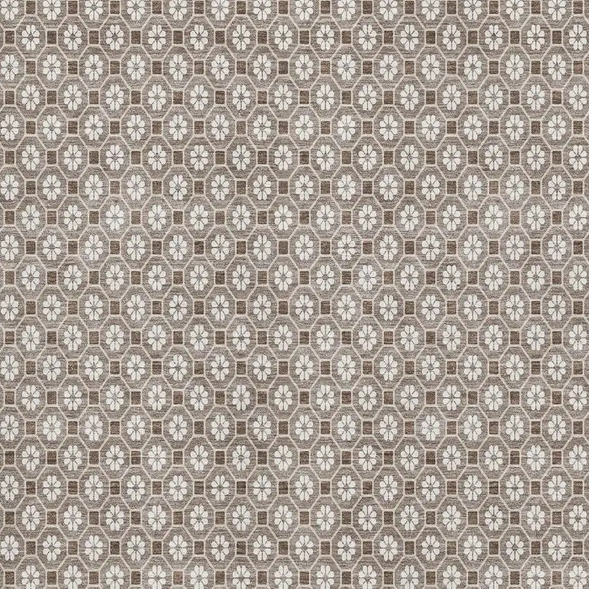 8' Taupe Brown And Ivory Geometric Washable Area Rug With UV Protection Photo 2
