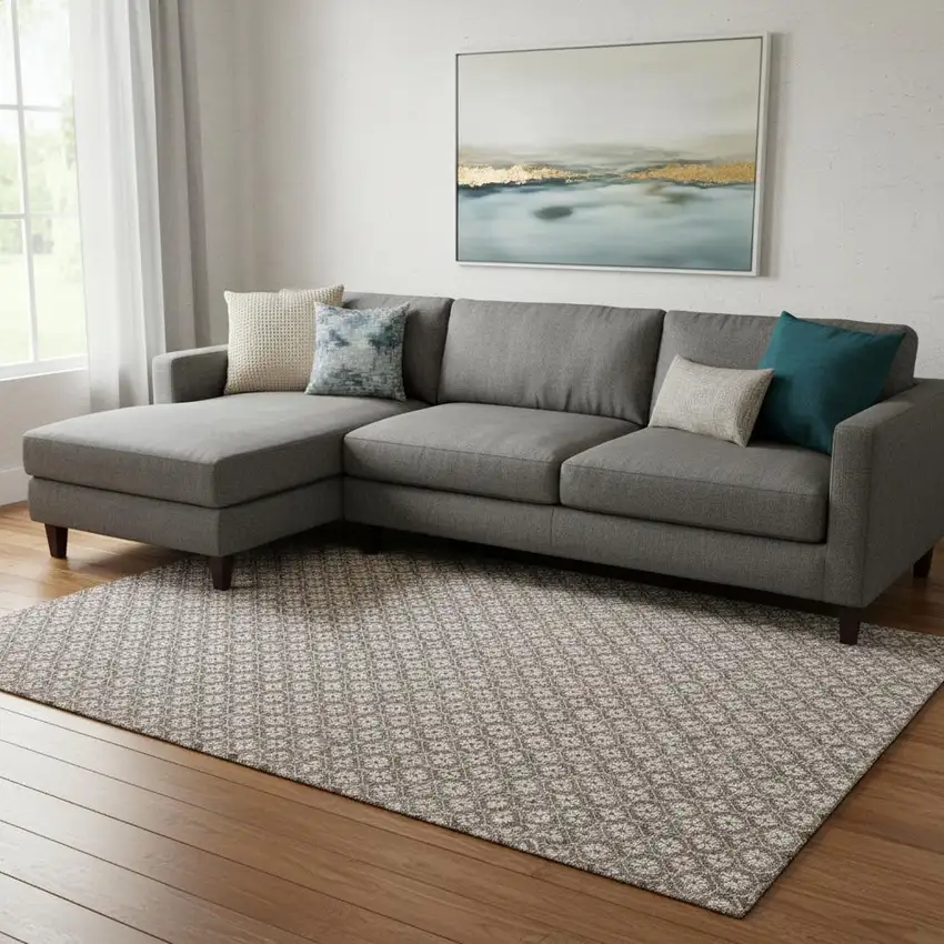 8' Taupe Brown And Ivory Geometric Washable Area Rug With UV Protection Photo 2