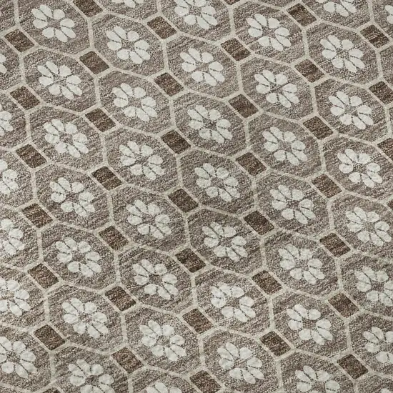 8' Taupe Brown And Ivory Geometric Washable Area Rug With UV Protection Photo 9