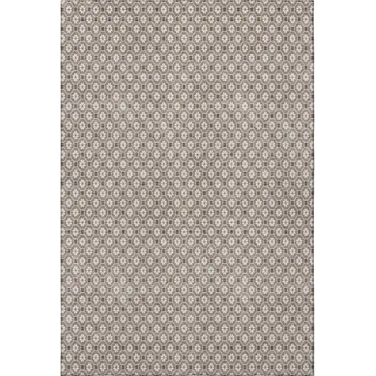 8' Taupe Brown And Ivory Geometric Washable Area Rug With UV Protection Photo 3