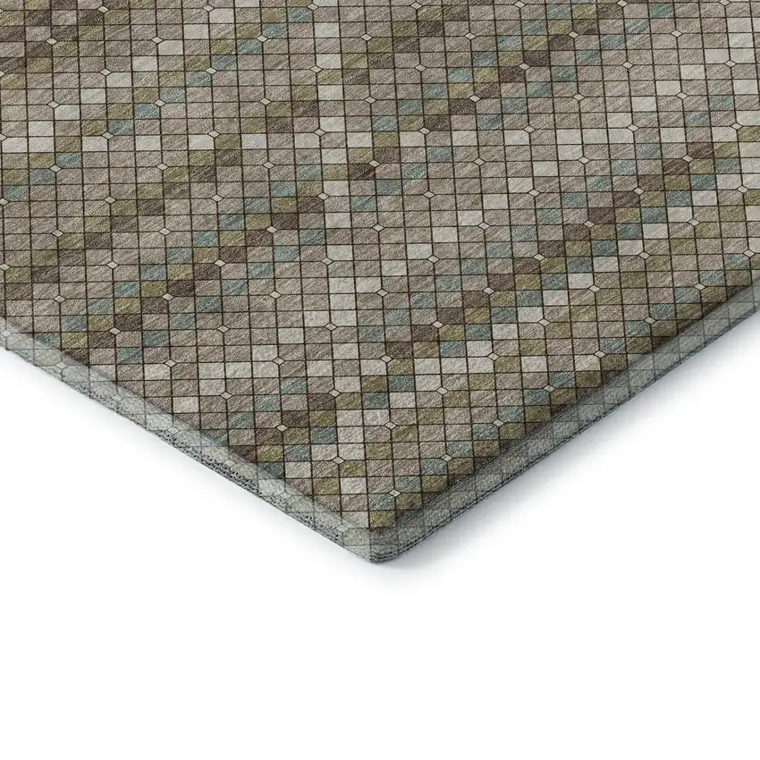 8' Taupe Brown And Ivory Geometric Washable Area Rug With UV Protection Photo 7