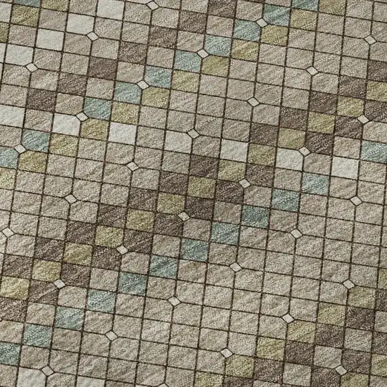 8' Taupe Brown And Ivory Geometric Washable Area Rug With UV Protection Photo 9