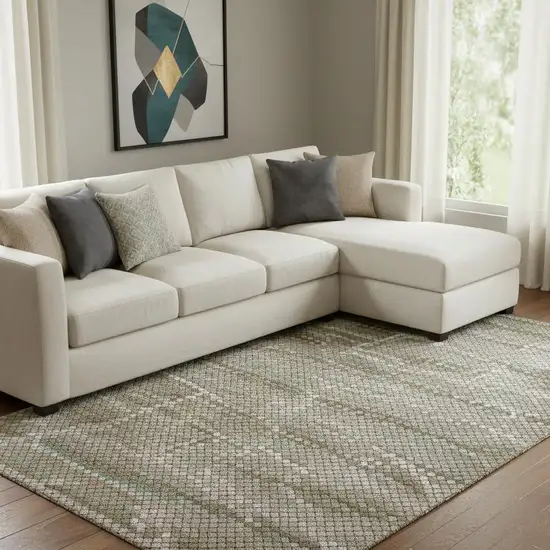 8' Taupe Brown And Ivory Geometric Washable Area Rug With UV Protection Photo 2