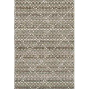 Photo of 8' Taupe Brown And Ivory Geometric Washable Area Rug With UV Protection