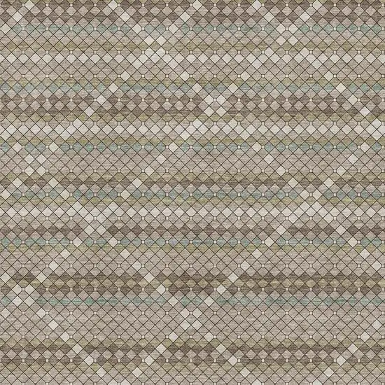 8' Taupe Brown And Ivory Geometric Washable Area Rug With UV Protection Photo 2