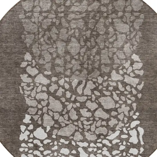 8' Taupe Brown And Ivory Round Abstract Washable Indoor Outdoor Area Rug Photo 4