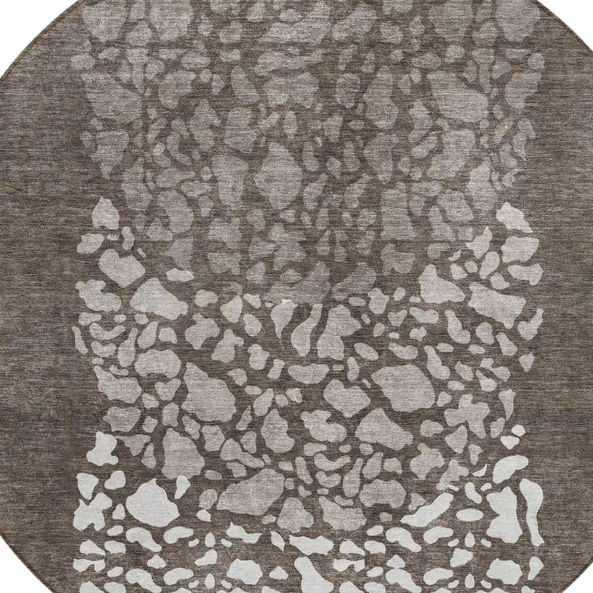 8' Taupe Brown And Ivory Round Abstract Washable Indoor Outdoor Area Rug Photo 4