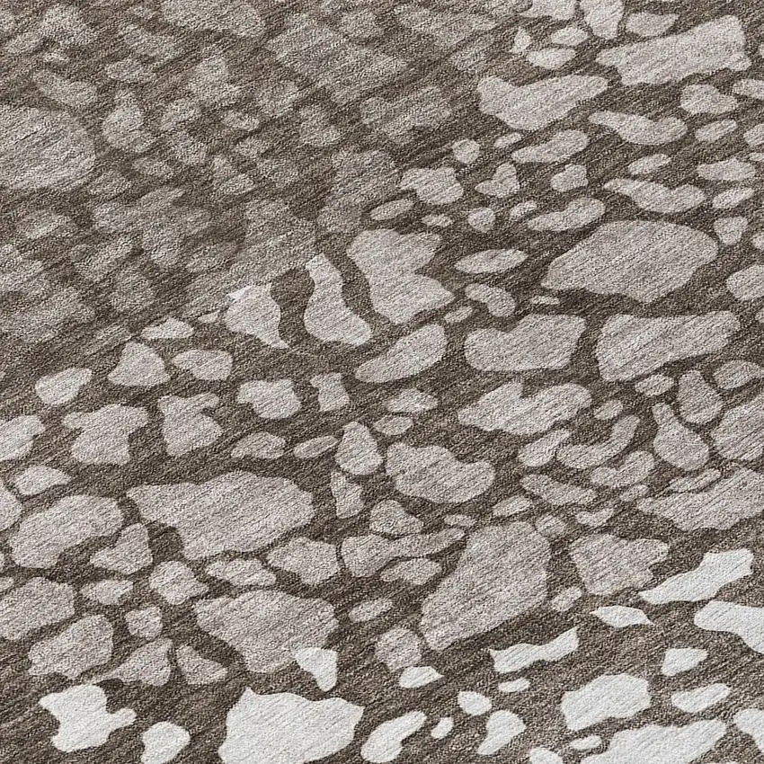 8' Taupe Brown And Ivory Round Abstract Washable Indoor Outdoor Area Rug Photo 8