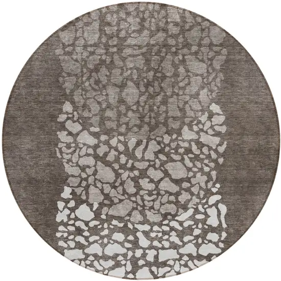 8' Taupe Brown And Ivory Round Abstract Washable Indoor Outdoor Area Rug Photo 2