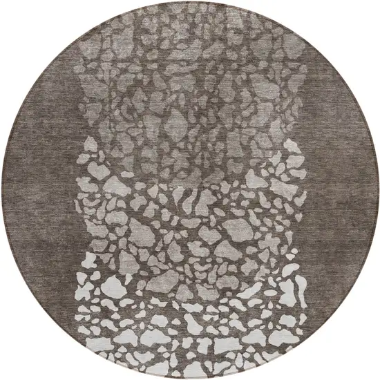 8' Taupe Brown And Ivory Round Abstract Washable Indoor Outdoor Area Rug Photo 2